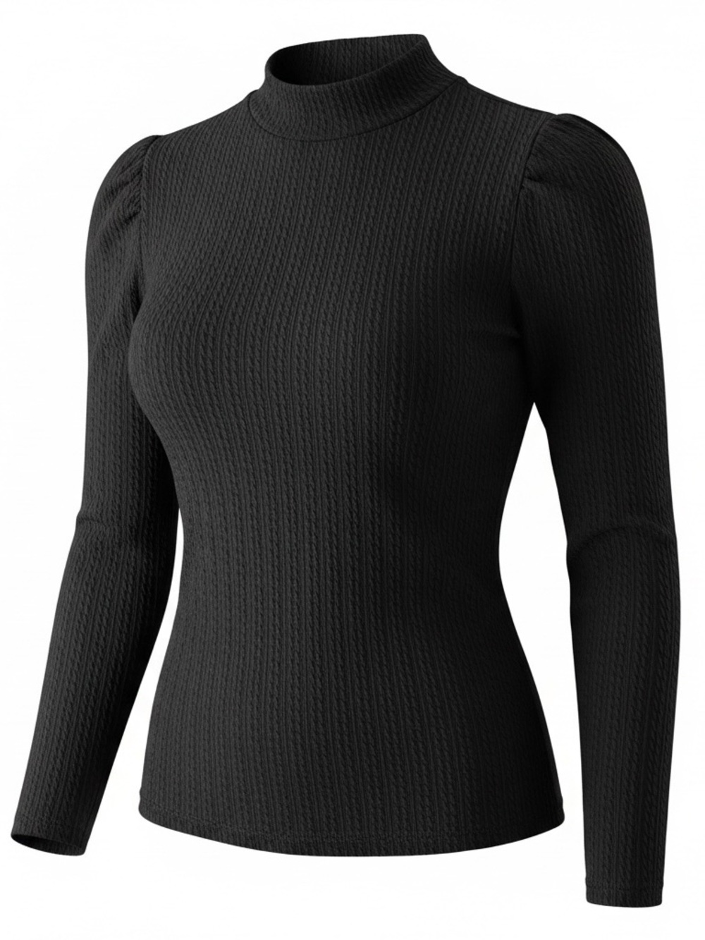 Lands' End Black Ribbed Mock-Neck Long Sleeve Top